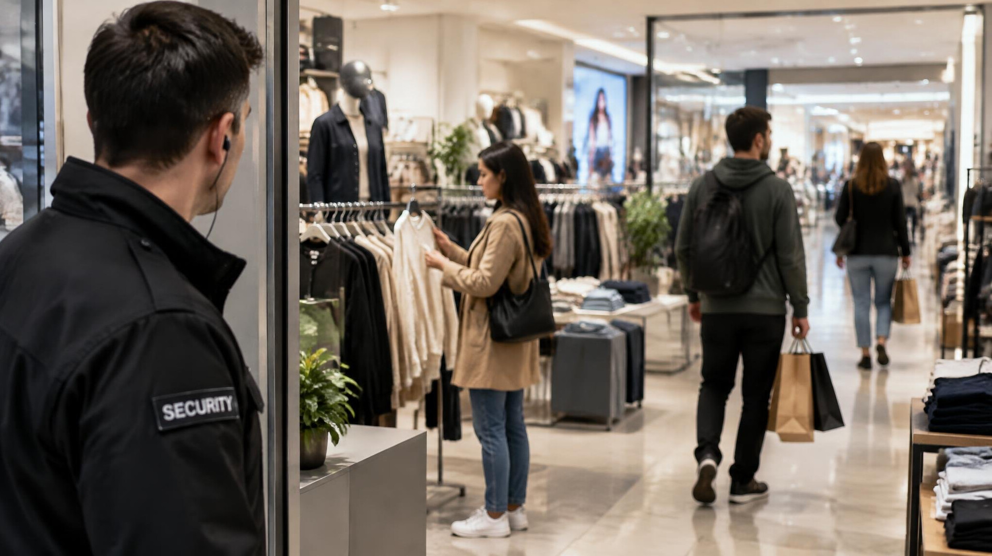 store detective watching shoppers